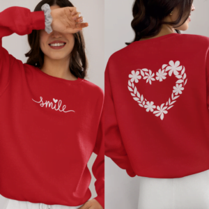 Women’s Floral Sweatshirt with Smile Typography on Front