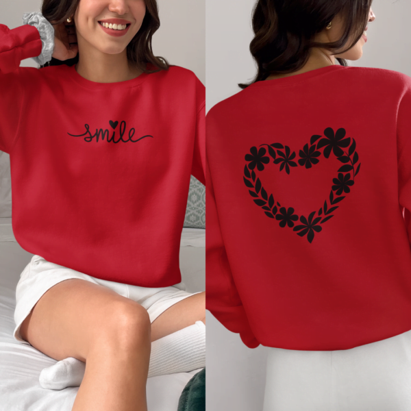 Women’s Floral Sweatshirt with Smile Typography on Front
