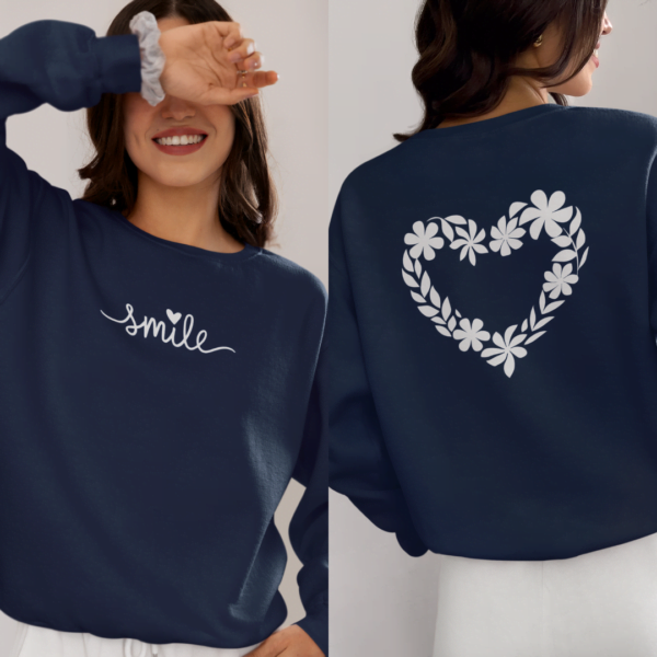 Women’s Floral Sweatshirt with Smile Typography on Front
