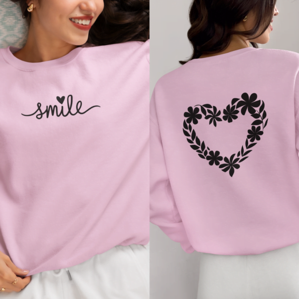 Women’s Floral Sweatshirt with Smile Typography on Front
