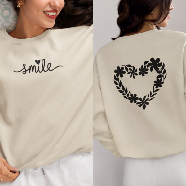 Women’s Floral Sweatshirt with Smile Typography on Front